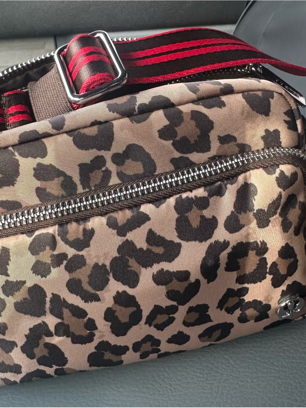 Lululemon Leopard print Crossbody Bag with Red and Brown Strap